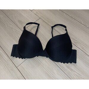 Maidenform P09720 Lightly Padded Bra Underwire Scalloped Edge Womens 36B Black